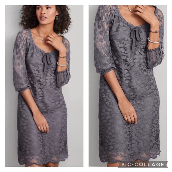 Garnet Hill Dresses & Skirts - Garnet Hill Boheme Gray Easy Lace Dress Romantic Half Sleeve Size 8